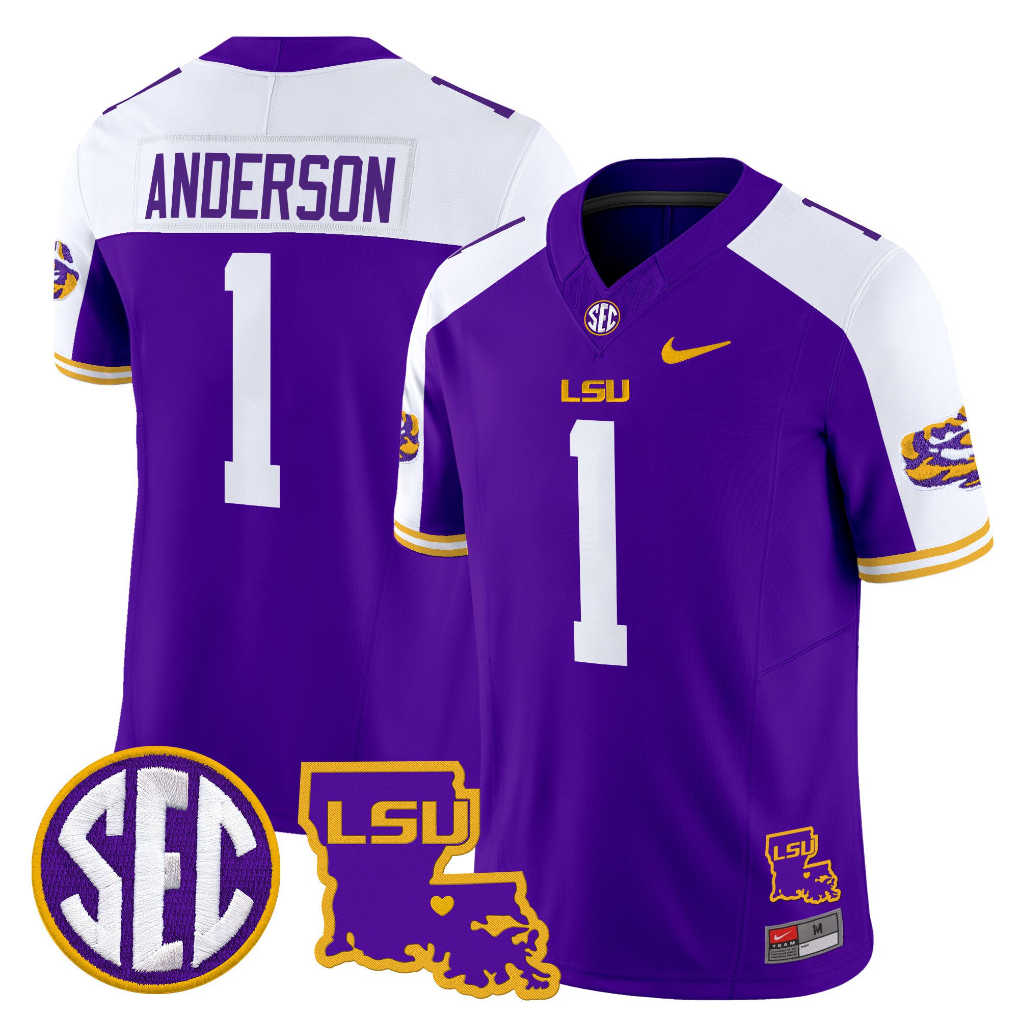 Men LSU Tigers #1 Anderson Purple 2024 Nike Louisiana Patch Vapor Limited NCAA Jersey